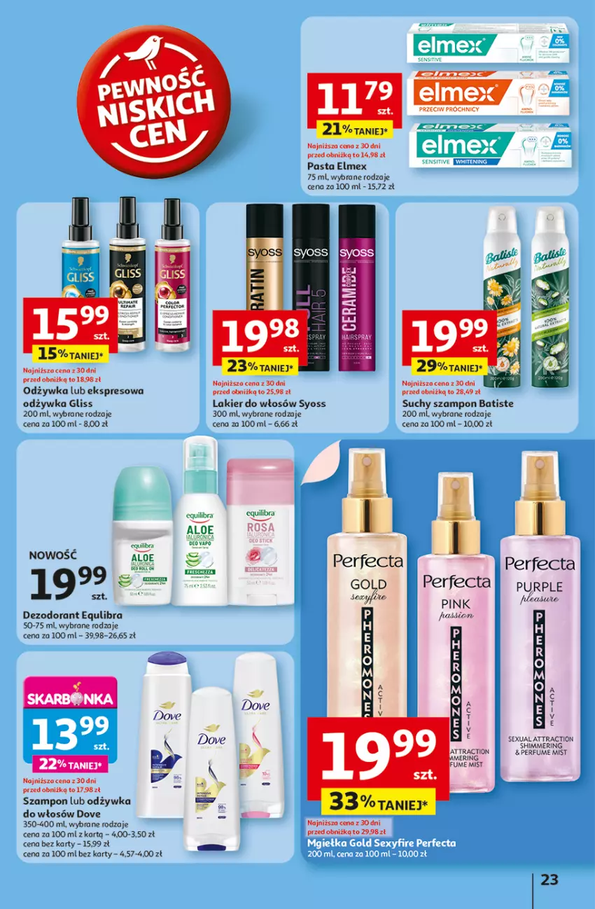 Gazetka promocyjna Auchan - Gazetka LATO PEŁNE PRZYJEMNOŚCI Hipermarket Auchan - ważna 10.07 do 16.07.2025 - strona 23 - produkty: Batiste, Dezodorant, Dove, Elmex, Lakier, Lakier do włosów, Odżywka, Perfum, Pur, Suchy szampon, Syoss, Szampon