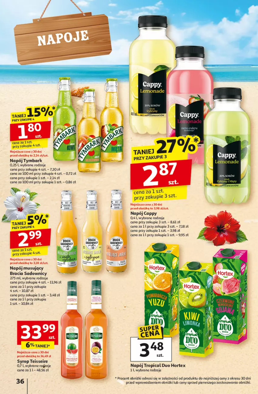Gazetka promocyjna Auchan - Gazetka LATO PEŁNE PRZYJEMNOŚCI Hipermarket Auchan - ważna 10.07 do 16.07.2025 - strona 36 - produkty: Cappy, Hortex, Mus, Napój, Napój musujący, Sok, Syrop, Tropical, Tymbark