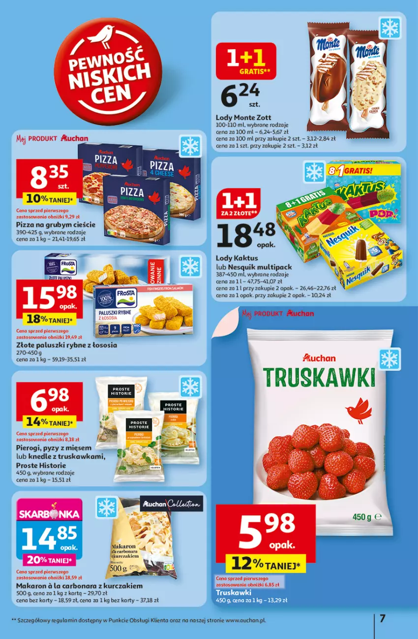 Gazetka promocyjna Auchan - Gazetka LATO PEŁNE PRZYJEMNOŚCI Hipermarket Auchan - ważna 10.07 do 16.07.2025 - strona 7 - produkty: Gra, Kaktus, Knedle, Kurczak, Lody, Makaron, Monte, Nesquik, Paluszki rybne, Pierogi, Pizza, Sos, Zott