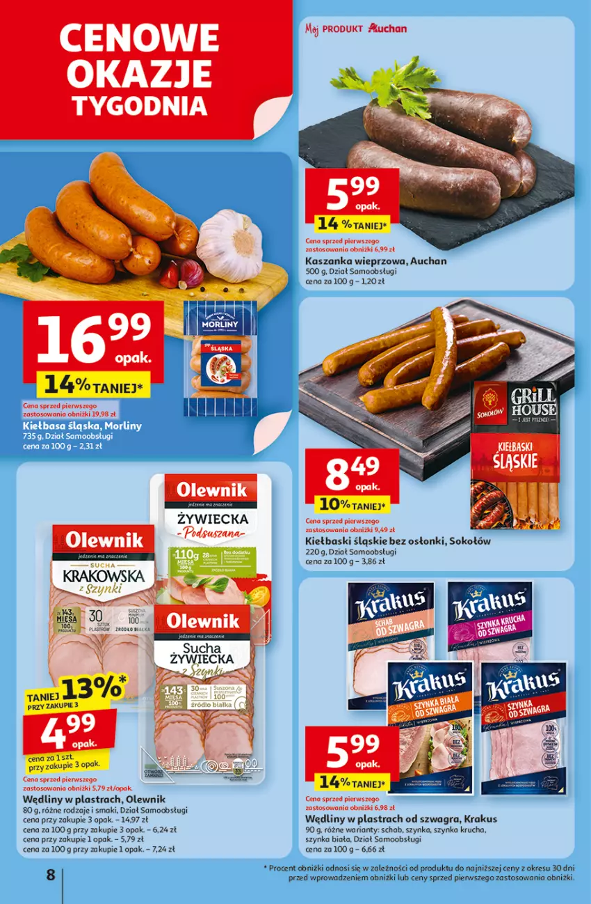 Gazetka promocyjna Auchan - Gazetka LATO PEŁNE PRZYJEMNOŚCI Hipermarket Auchan - ważna 10.07 do 16.07.2025 - strona 8 - produkty: Gra, Kasza, Kaszanka, Kiełbaski śląskie, Krakus, Olewnik, Sok, Sokołów, Szynka, Szynka biała