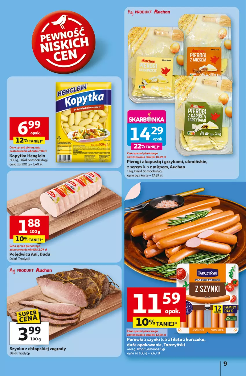 Gazetka promocyjna Auchan - Gazetka LATO PEŁNE PRZYJEMNOŚCI Hipermarket Auchan - ważna 10.07 do 16.07.2025 - strona 9 - produkty: Duda, Fa, Kapustą, Kiwi, Kopytka, Parówki, Pierogi, Polędwica, Ser, Szynka, Tarczyński