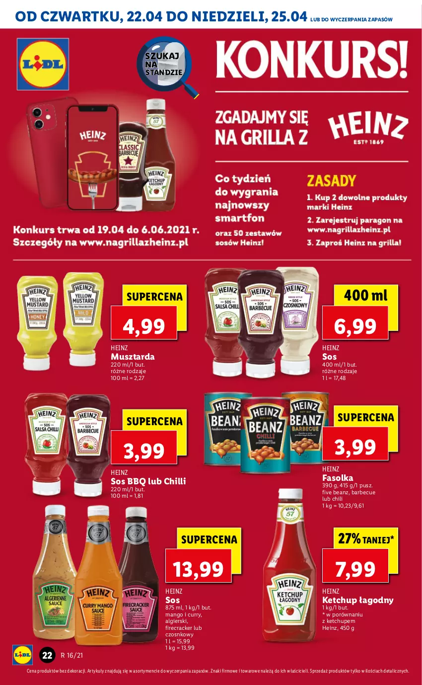 Gazetka promocyjna Lidl - GAZETKA - ważna 22.04 do 25.04.2021 - strona 22 - produkty: Fa, Heinz, Ketchup, LG, Mango, Mus, Musztarda, Por, Sos