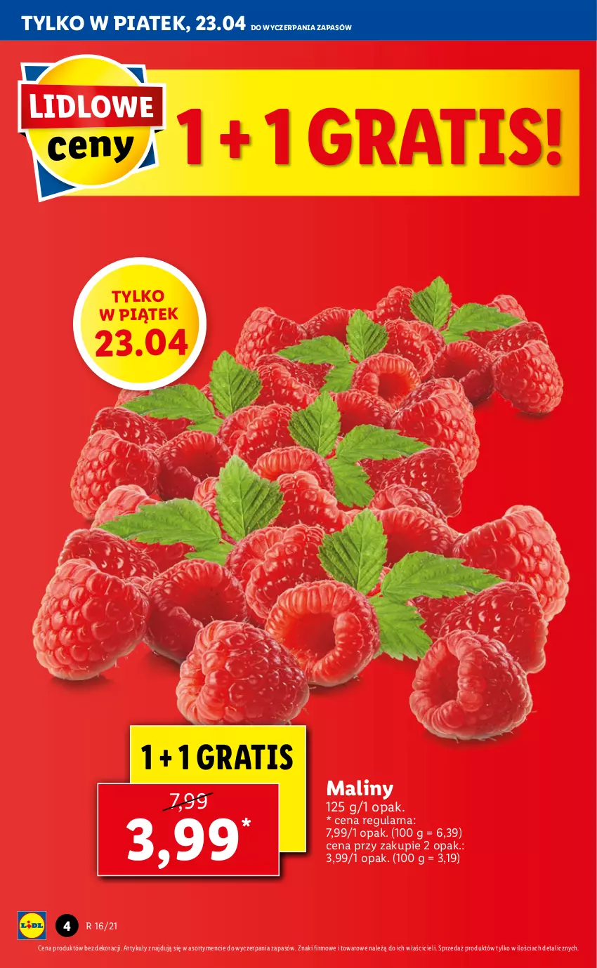 Gazetka promocyjna Lidl - GAZETKA - ważna 22.04 do 25.04.2021 - strona 4 - produkty: Gra, Maliny