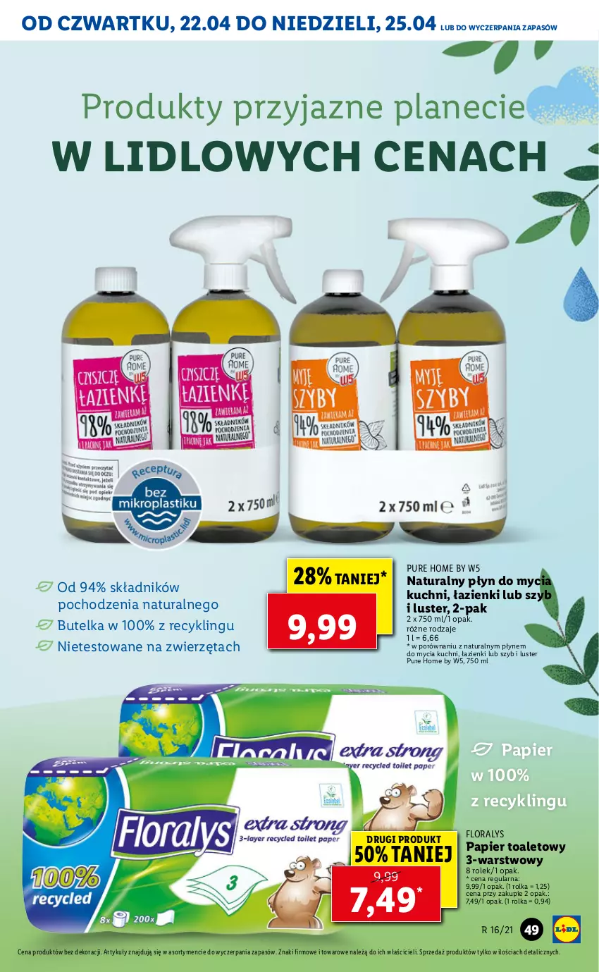 Gazetka promocyjna Lidl - GAZETKA - ważna 22.04 do 25.04.2021 - strona 49 - produkty: Flora, Papier, Papier toaletowy, Płyn do mycia, Por, Pur, Zwierzęta