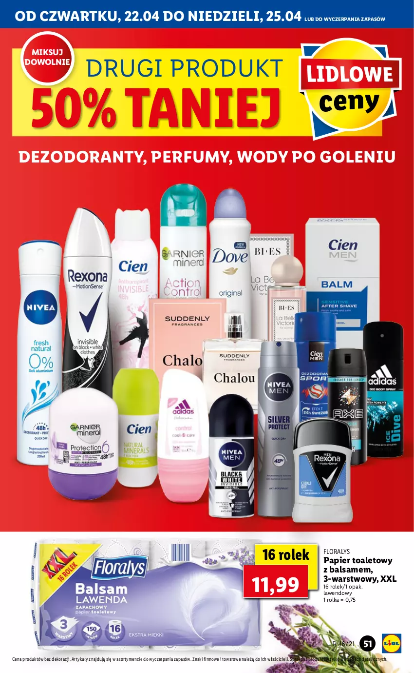 Gazetka promocyjna Lidl - GAZETKA - ważna 22.04 do 25.04.2021 - strona 51 - produkty: Dezodorant, Flora, Papier, Papier toaletowy, Perfum