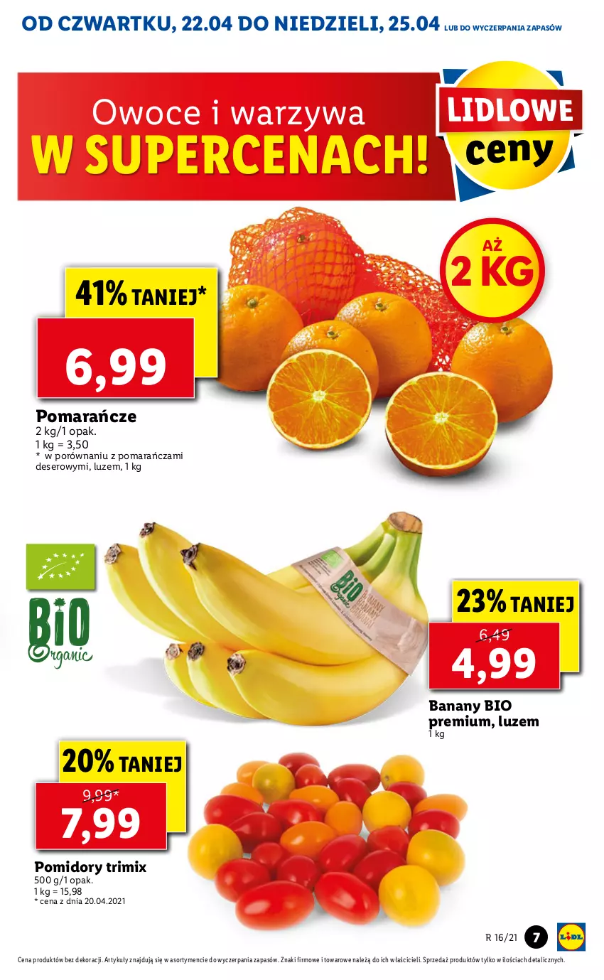 Gazetka promocyjna Lidl - GAZETKA - ważna 22.04 do 25.04.2021 - strona 7 - produkty: Banany, Deser, Owoce, Pomarańcze, Pomidory, Por, Ser, Warzywa