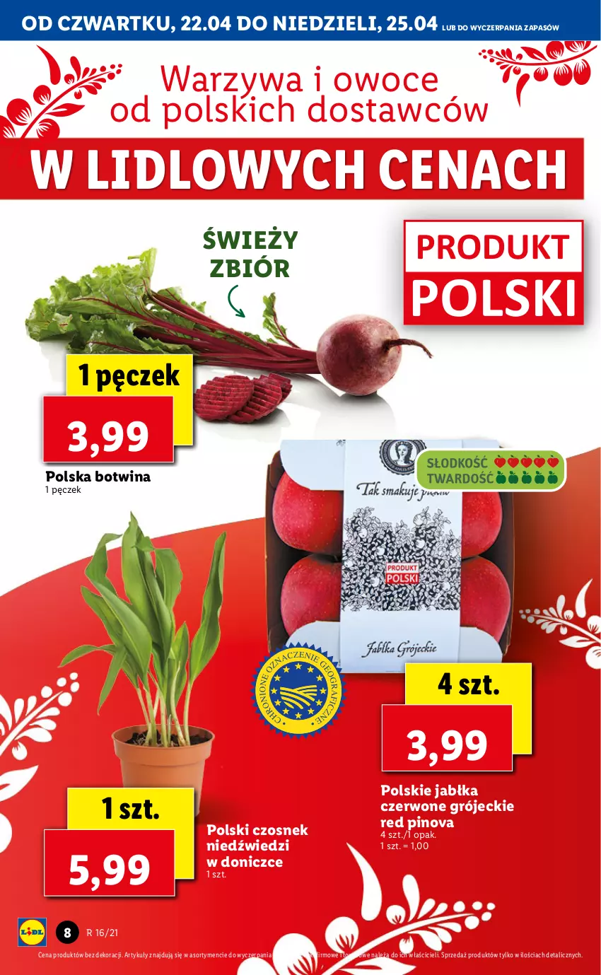 Gazetka promocyjna Lidl - GAZETKA - ważna 22.04 do 25.04.2021 - strona 8 - produkty: Czosnek, Jabłka, Owoce, Warzywa, Warzywa i owoce