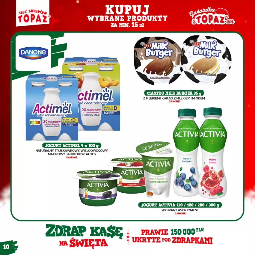 Gazetka promocyjna Topaz - Gazetka - ważna 15.11.2021 do 16.01.2022 - strona 10 - produkty: Actimel, Activia, Burger, Jogurt, Kakao, Kiwi