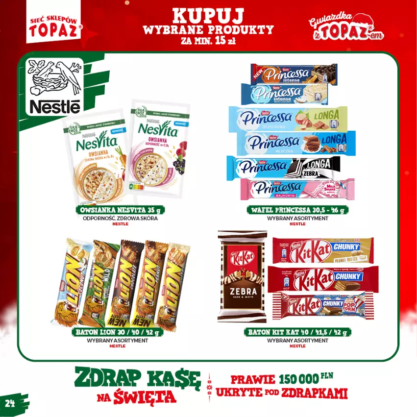 Gazetka promocyjna Topaz - Gazetka - ważna 15.11.2021 do 16.01.2022 - strona 24 - produkty: Baton, Kit Kat, Lion, Por, Princessa