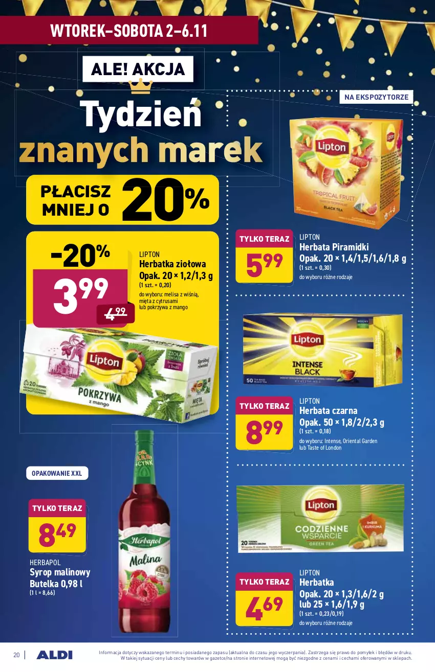 Gazetka promocyjna Aldi - ważna 02.11 do 06.11.2021 - strona 20 - produkty: Herbapol, Herbata, Herbata czarna, Lipton, Mango, Mięta, Syrop, Tera