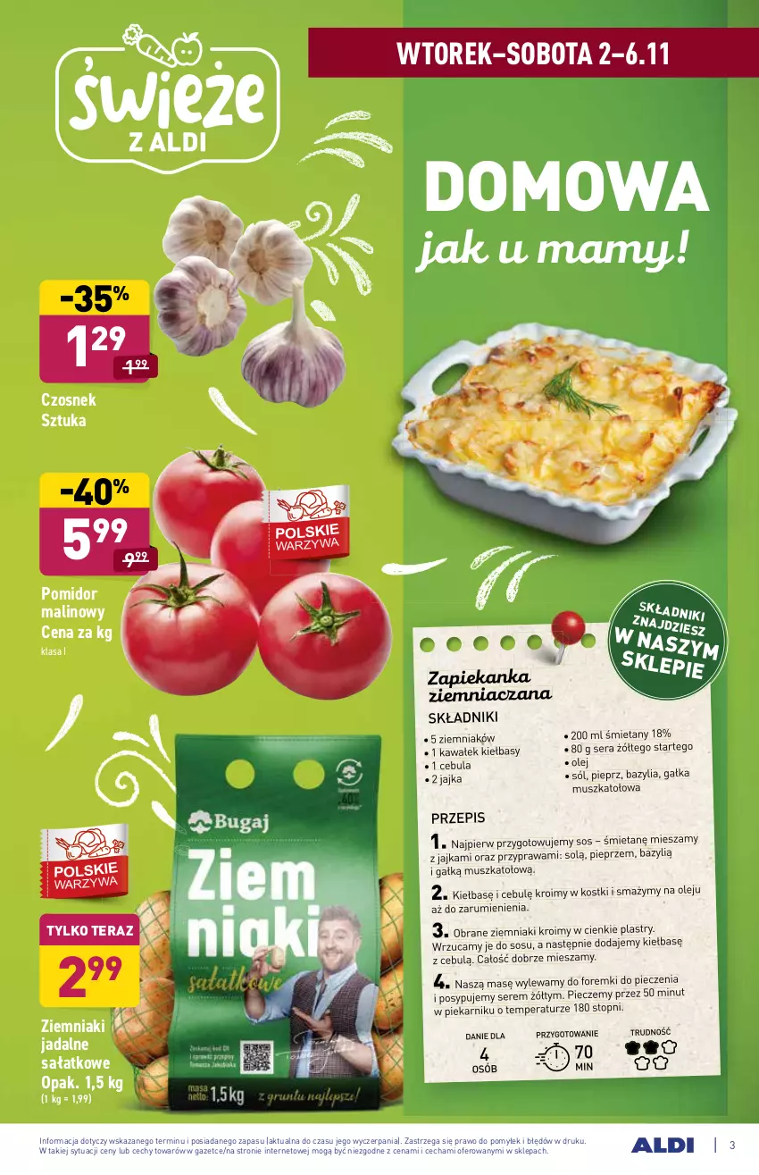 Gazetka promocyjna Aldi - ważna 02.11 do 06.11.2021 - strona 3 - produkty: Bazyl, Bazylia, Cebula, Czosnek, Foremki, Gałka, Kawa, Mus, Olej, Piec, Piekarnik, Pieprz, Pomidor malinowy, Rum, Sałat, Ser, Sól, Sos, Tera, Top, Wałek, Zapiekanka, Ziemniaki