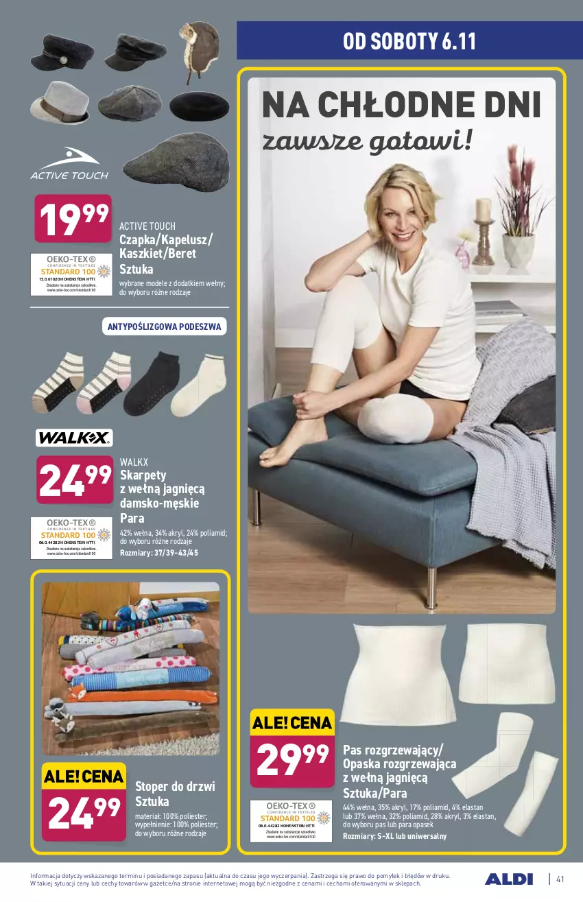 Gazetka promocyjna Aldi - ważna 02.11 do 06.11.2021 - strona 41 - produkty: Czapka, Drzwi, Karp, Kaszkiet, Opaska, Pasek, Top, Wełna