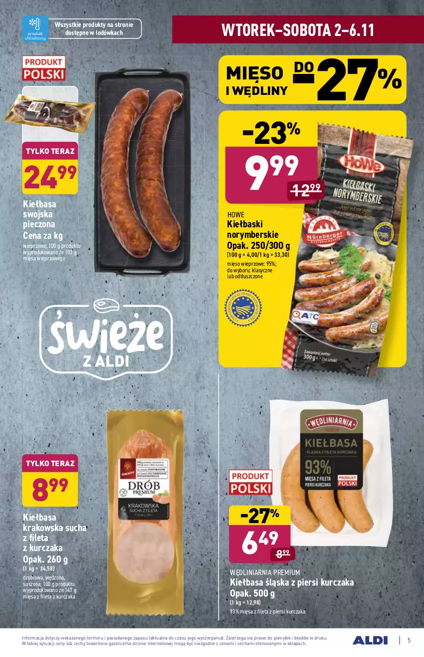 Gazetka promocyjna Aldi - ważna 02.11 do 06.11.2021 - strona 5 - produkty: Kiełbasa, Kiełbasa krakowska, Kiełbasa śląska, Kurczak, Lodówka, Mięso, Mięso wieprzowe, Piec, Tera