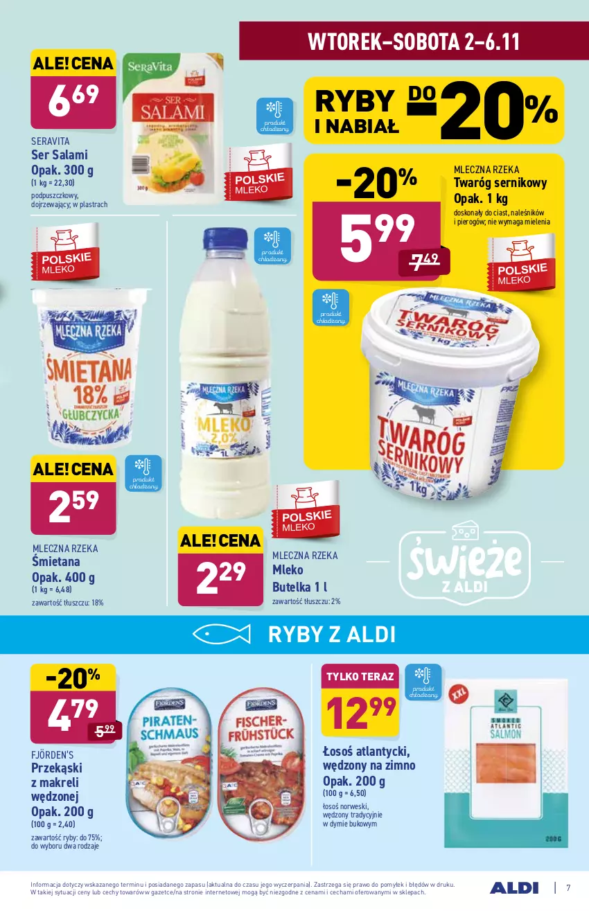 Gazetka promocyjna Aldi - ważna 02.11 do 06.11.2021 - strona 7 - produkty: Mleczna Rzeka, Mleko, Salami, Ser, Ser salami, Tera, Twaróg