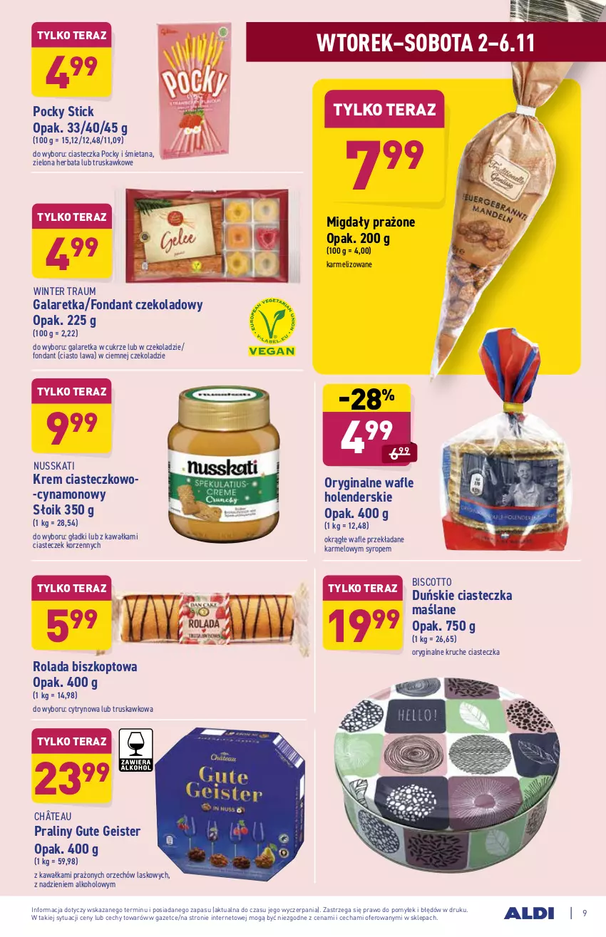 Gazetka promocyjna Aldi - ważna 02.11 do 06.11.2021 - strona 9 - produkty: Gala, Galaretka, Gin, Herbata, Kawa, Migdały, Praliny, Rolada, Syrop, Tera, Wafle