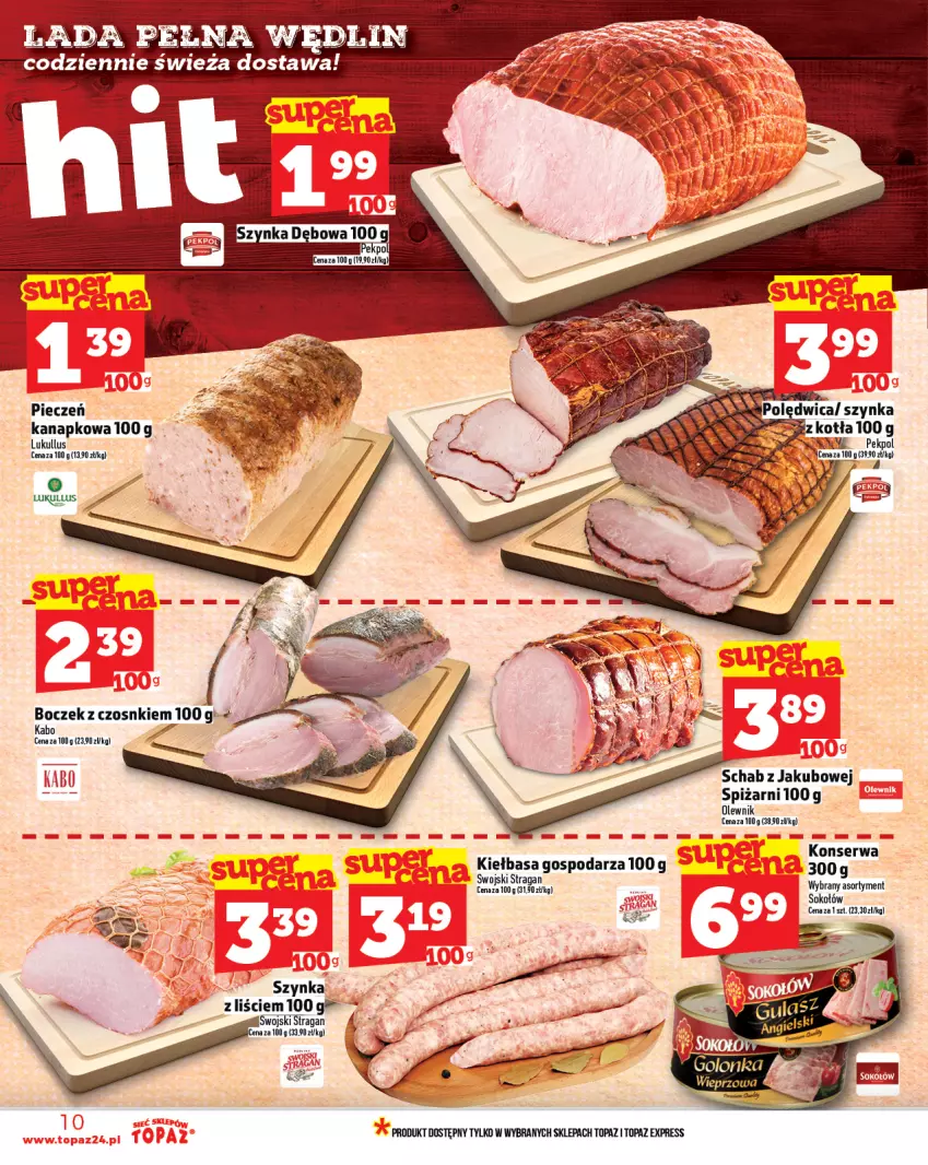 Gazetka promocyjna Topaz - Gazetka - ważna 26.06 do 02.07.2025 - strona 10 - produkty: Boczek, Kiełbasa, Olewnik, Pekpol, Piec, Ser, Szynka, Top
