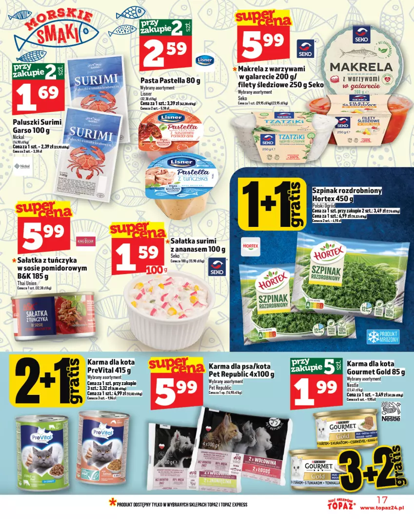 Gazetka promocyjna Topaz - Gazetka - ważna 26.06 do 02.07.2025 - strona 17 - produkty: Ananas, Gala, Gourmet Gold, Lisner, Sałat, Sałatka, SEKO, Sos, Surimi, Szpinak, Top, Tuńczyk, Warzywa