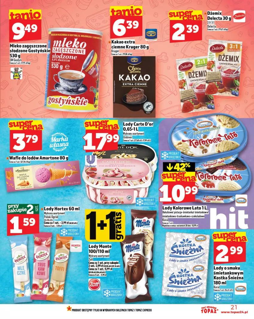 Gazetka promocyjna Topaz - Gazetka - ważna 26.06 do 02.07.2025 - strona 21 - produkty: Delecta, Dżem, Kakao, LG, Lody, Mleko, Mleko zagęszczone, Top