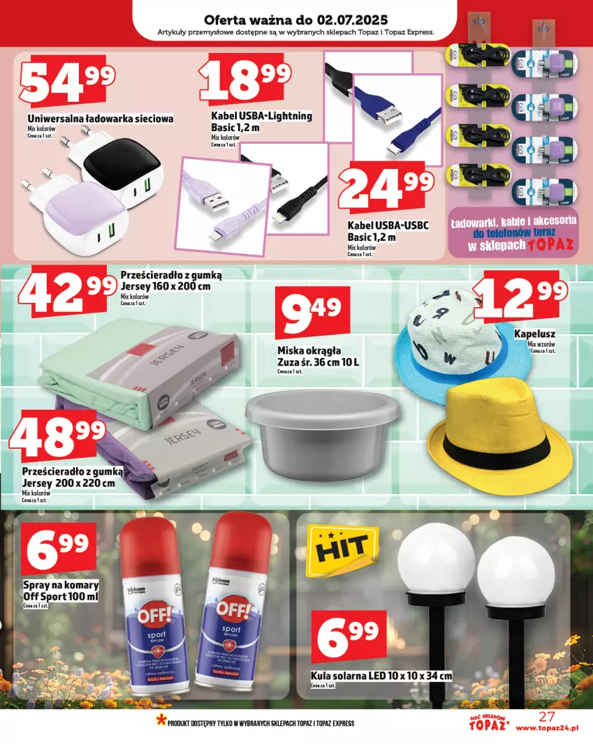 Gazetka promocyjna Topaz - Gazetka - ważna 26.06 do 02.07.2025 - strona 27 - produkty: Kabel USB, Miska, Prześcieradło, Top, Warka