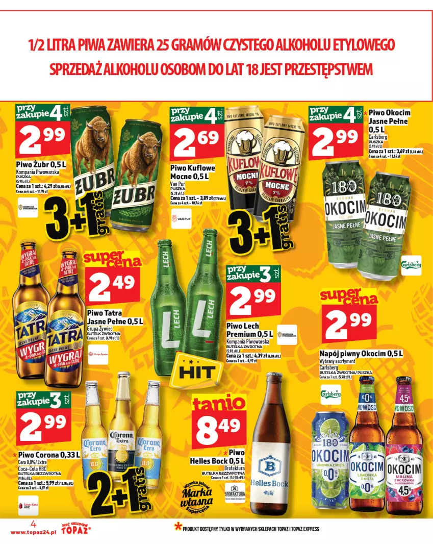 Gazetka promocyjna Topaz - Gazetka - ważna 26.06 do 02.07.2025 - strona 4 - produkty: Coca-Cola, Fa, Koc, Napój, Okocim, Piwo, Top