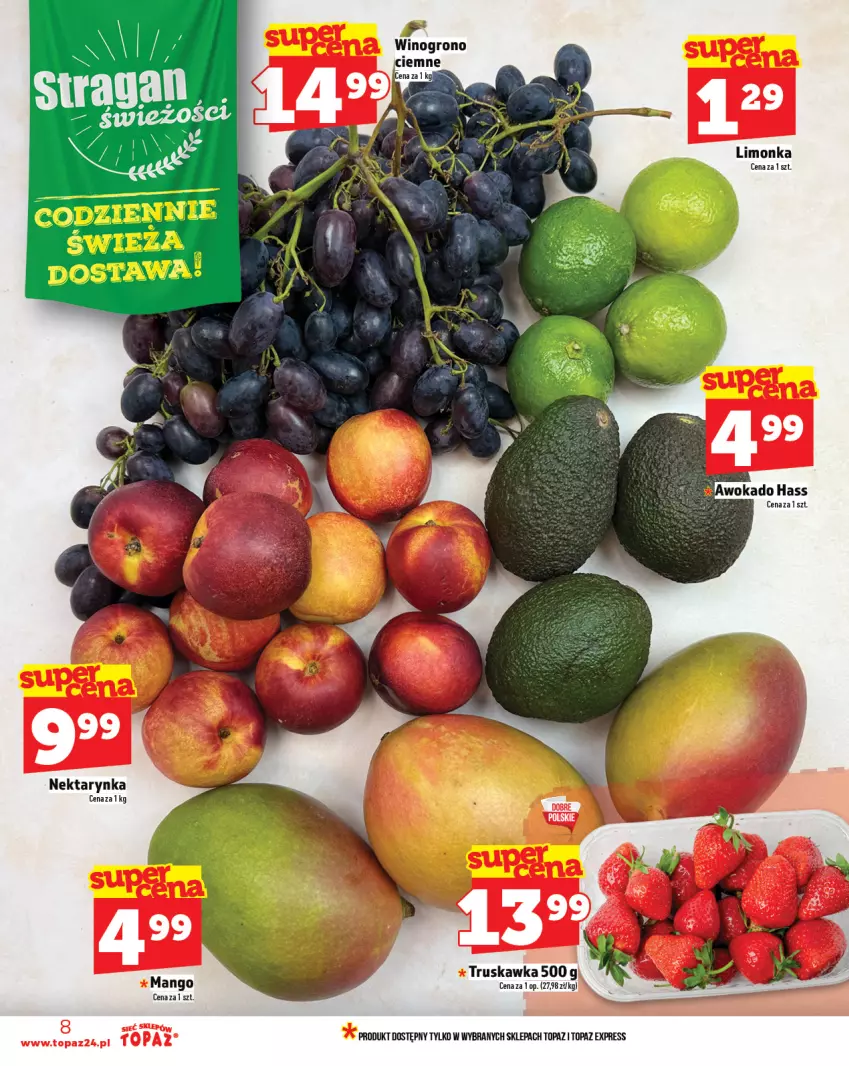 Gazetka promocyjna Topaz - Gazetka - ważna 26.06 do 02.07.2025 - strona 8 - produkty: Limonka, Mango, Nektar, Nektarynka, Top, Wino, Winogrona
