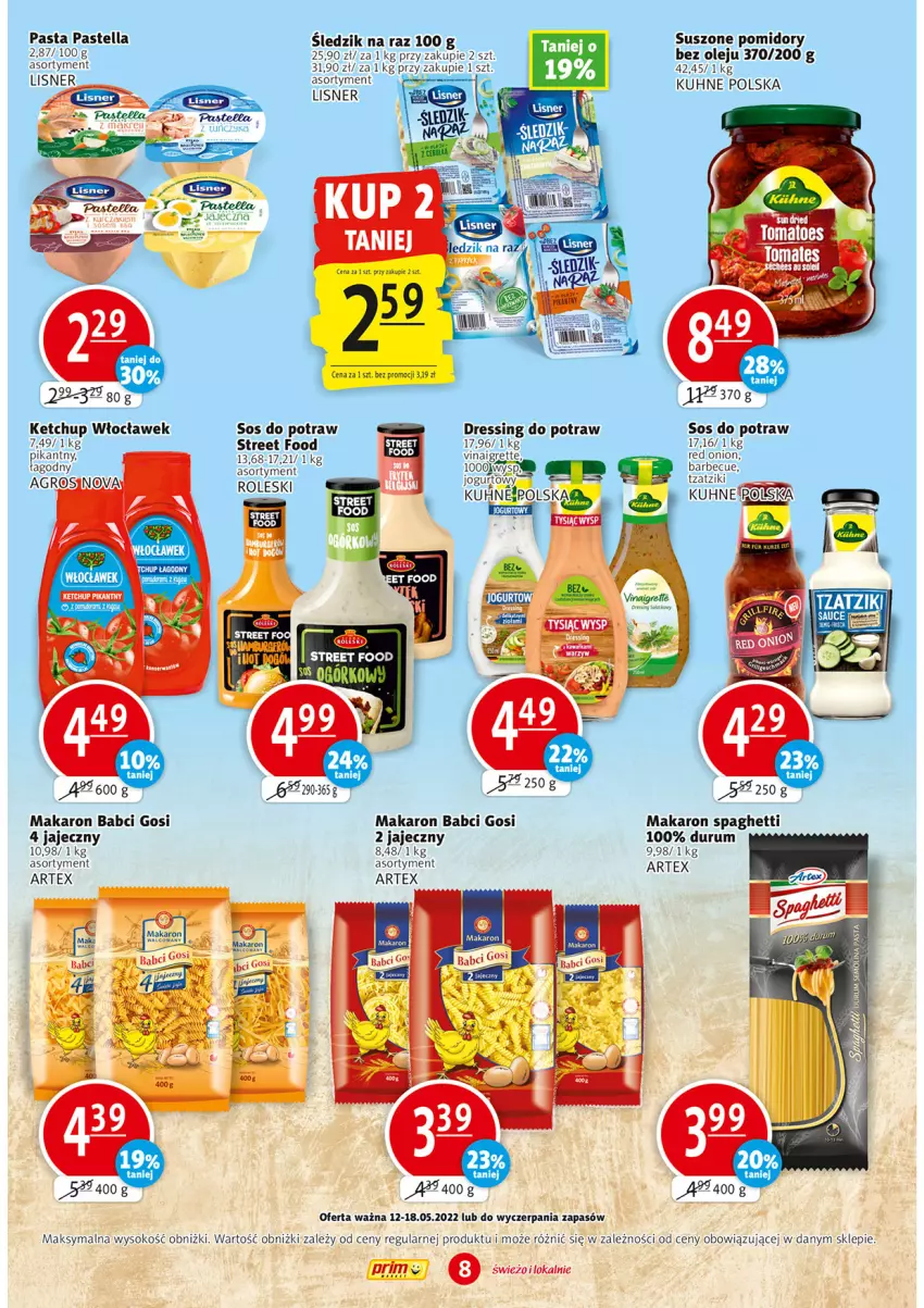 Gazetka promocyjna Prim Market - ważna 12.05 do 18.05.2022 - strona 8 - produkty: Dres, Ketchup, Makaron, Olej, Pastella, Pomidory, Rum, Sok, Sos, Spaghetti, Suszone pomidory