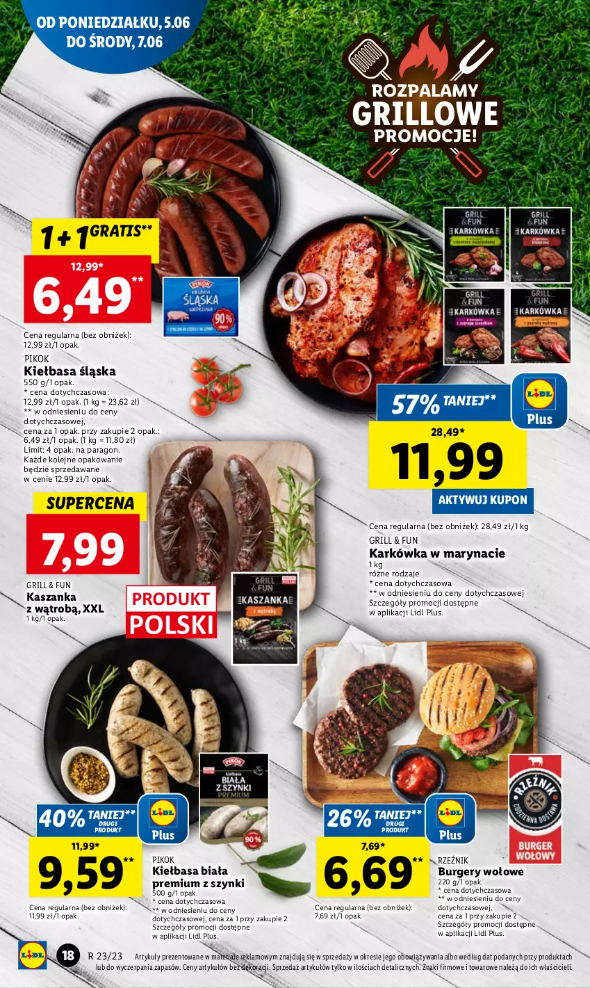 Gazetka promocyjna Lidl - GAZETKA - ważna 05.06 do 07.06.2023 - strona 22 - produkty: Burger, Gra, Grill, Kasza, Kaszanka, Kiełbasa, Kiełbasa biała, Kiełbasa śląska, Olej, PIKOK