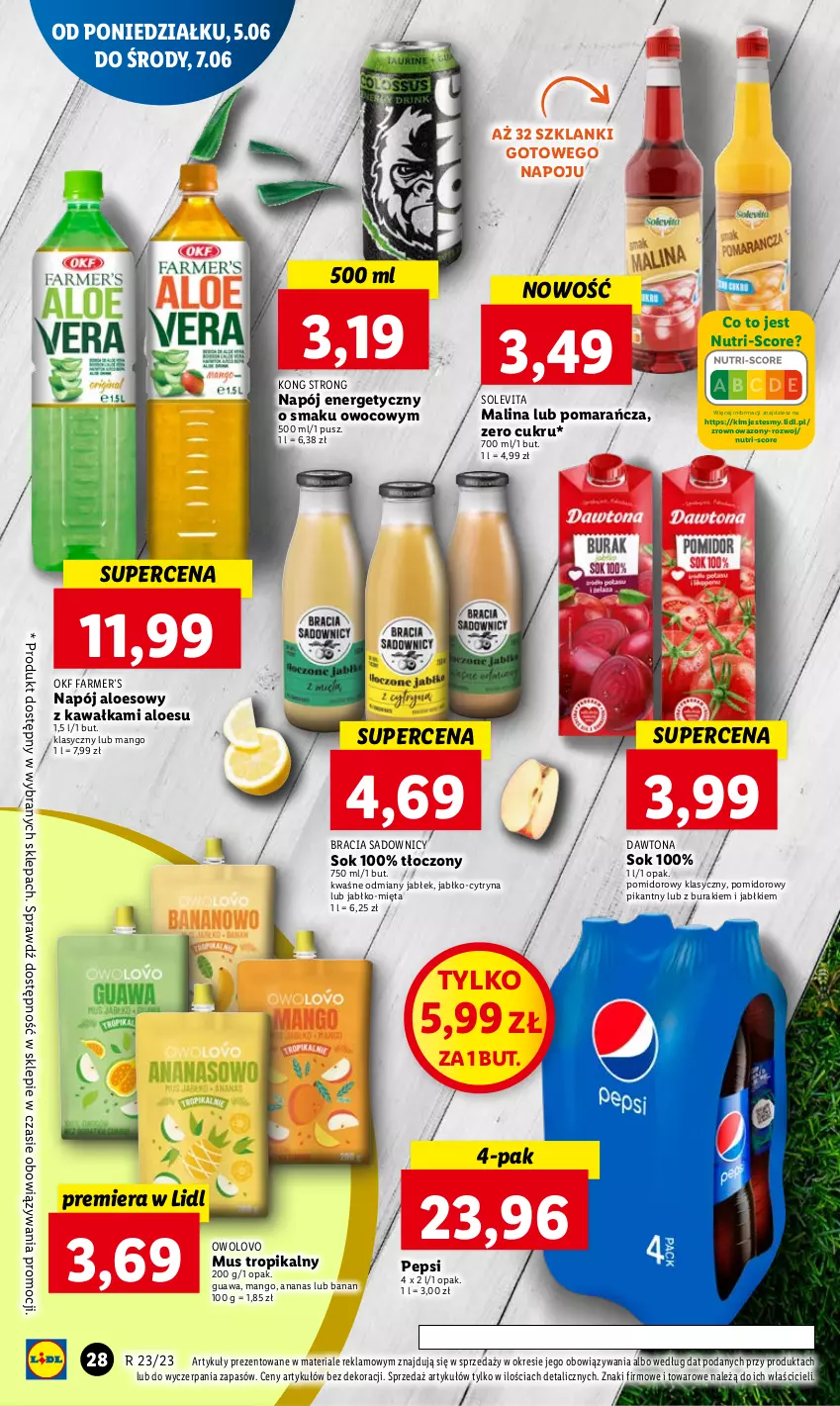 Gazetka promocyjna Lidl - GAZETKA - ważna 05.06 do 07.06.2023 - strona 32 - produkty: Ananas, Buraki, Dawtona, Fa, Kawa, Lanki, Mango, Mięta, Mus, Napój, Napój energetyczny, Pepsi, Sok, Wazon