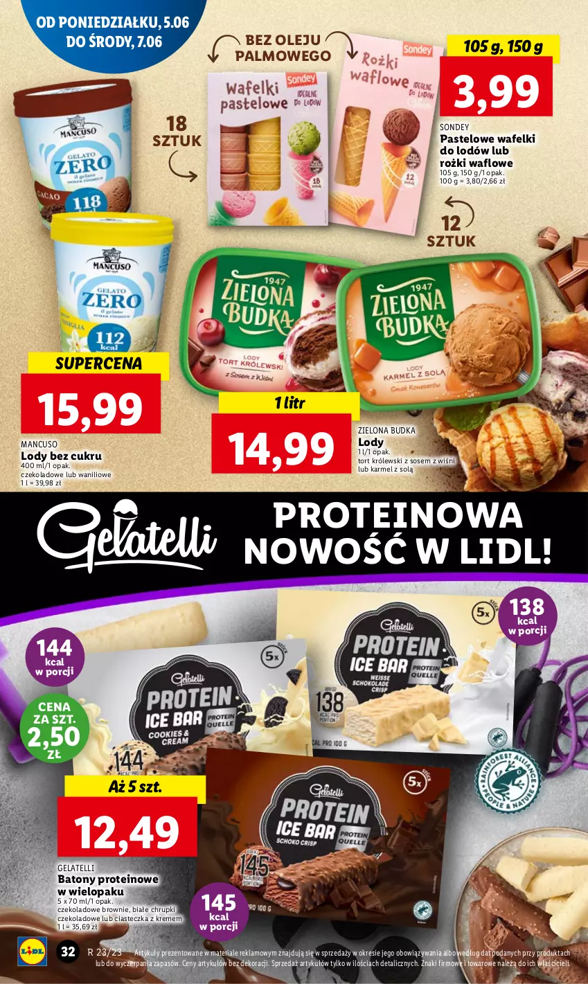 Gazetka promocyjna Lidl - GAZETKA - ważna 05.06 do 07.06.2023 - strona 36 - produkty: Baton, Brownie, Chrupki, Królewski, Lody, Olej, Por, Sos, Zielona Budka