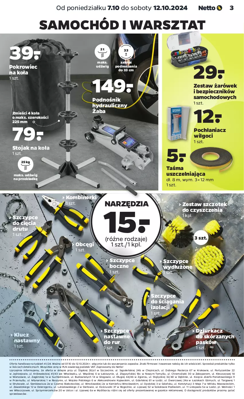 Gazetka promocyjna Netto - Akcesoria i dodatki - ważna 07.10 do 12.10.2024 - strona 3 - produkty: Dźwig, Fa, Kujawski, LG, Piec, Pochłaniacz wilgoci, Podlaski, Pokrowiec, Samochód, Sok, Stock, Stojak, Szczypce, Taśma uszczelniająca, Top, Zestaw żarówek