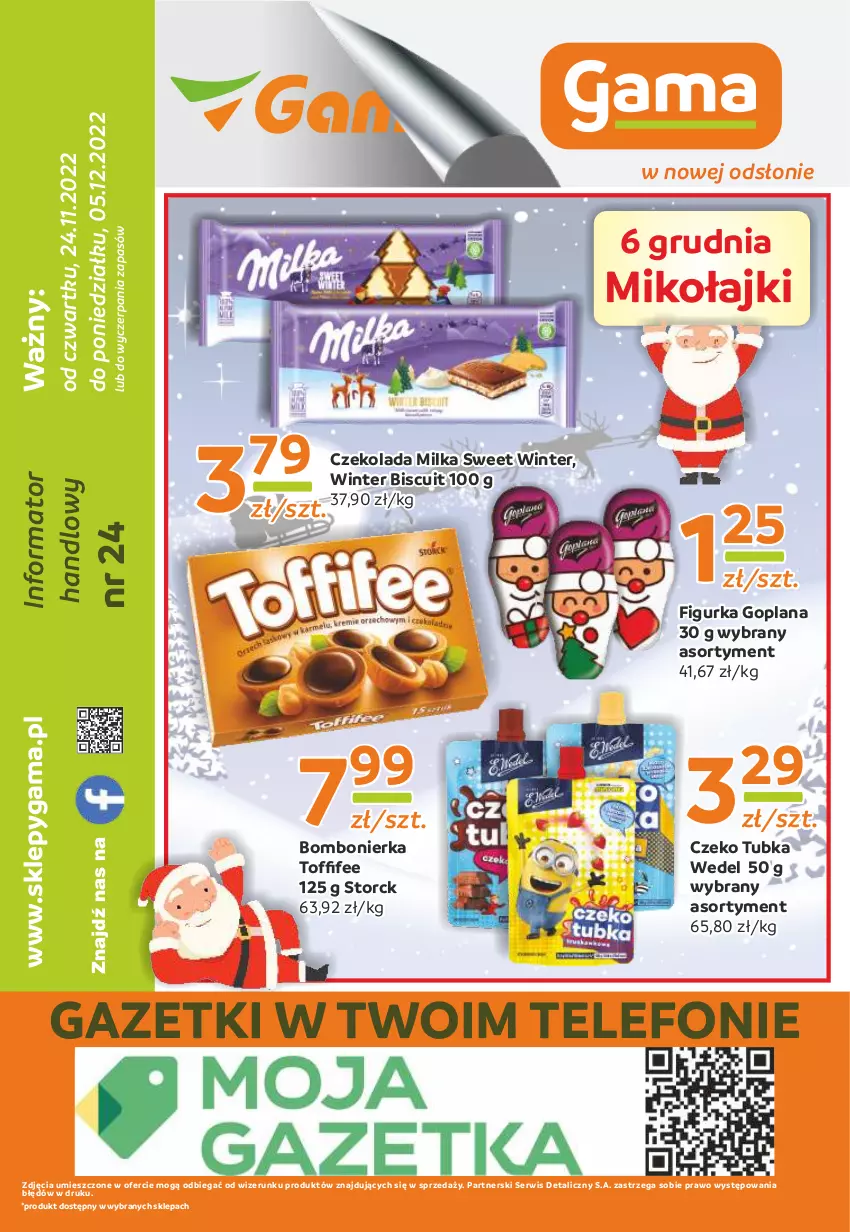 Gazetka promocyjna Gama - Gazetka Gama - ważna 05.12.2022 do 24.11.2023 - strona 12 - produkty: Czeko tubka, Czekolada, Goplana, LANA, Milka, Ser, Telefon