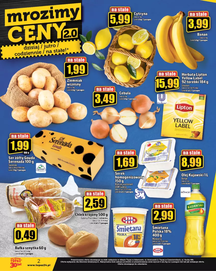 Gazetka promocyjna Topaz - Gazetka - ważna 22.06 do 28.06.2023 - strona 2 - produkty: Bułka, Gouda, Herbata, Kujawski, Lipton, Olej, Piec, Ser