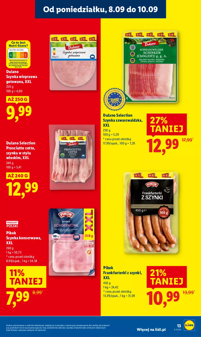 Gazetka promocyjna Lidl - GAZETKA - ważna 08.09 do 10.09.2025 - strona 15 - produkty: Dulano, Frankfurterki, PIKOK, Prosciutto, Ser, Szynka, Szynka konserwowa, Szynka wieprzowa, Wazon