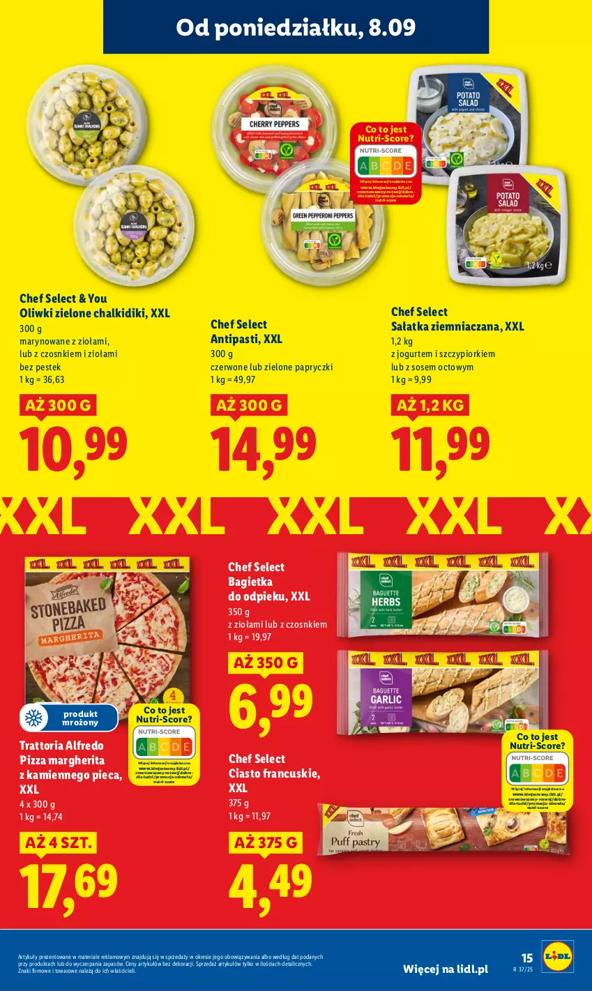 Gazetka promocyjna Lidl - GAZETKA - ważna 08.09 do 10.09.2025 - strona 17 - produkty: Bagietka, Ciasto francuskie, Jogurt, Oliwki, Oliwki zielone, Piec, Pizza, Pizza margherita, Sałat, Sałatka, Sos, Stek, Wazon