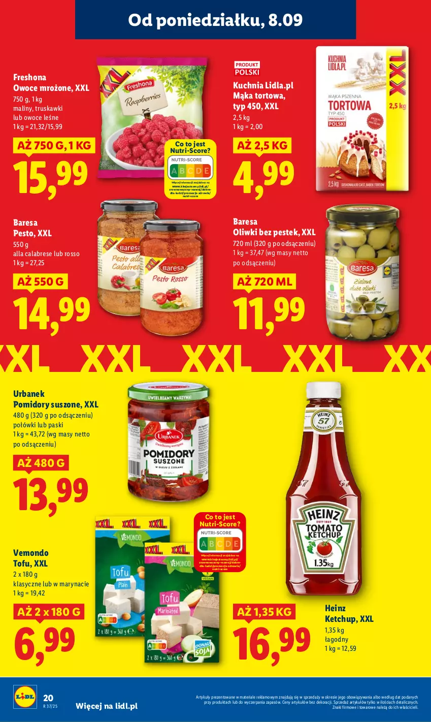 Gazetka promocyjna Lidl - GAZETKA - ważna 08.09 do 10.09.2025 - strona 22 - produkty: Heinz, Ketchup, Kuchnia, Mąka, Mąka tortowa, Maliny, Oliwki, Owoce, Pesto, Pomidory, Stek, Tofu, Truskawki, Wazon