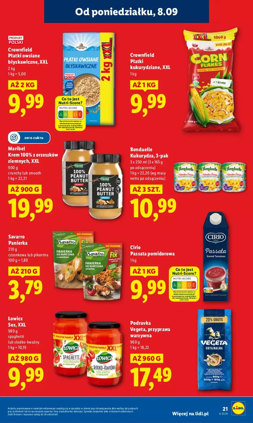 Gazetka promocyjna Lidl - GAZETKA - ważna 08.09 do 10.09.2025 - strona 23 - produkty: Bonduelle, Kukurydza, Płatki owsiane, Podravka, Savarro, Sos, Spaghetti, Vegeta, Wazon