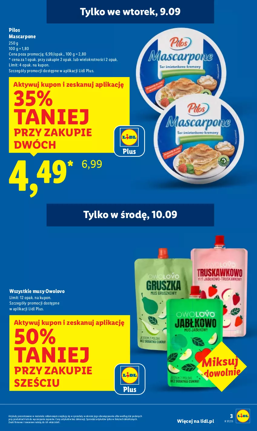 Gazetka promocyjna Lidl - GAZETKA - ważna 08.09 do 10.09.2025 - strona 3 - produkty: Mascarpone, Mus, Pilos