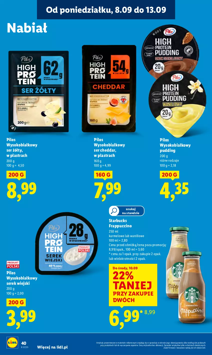 Gazetka promocyjna Lidl - GAZETKA - ważna 08.09 do 10.09.2025 - strona 42 - produkty: Cheddar, Pilos, Pudding, Ser, Serek, Serek wiejski, Sok