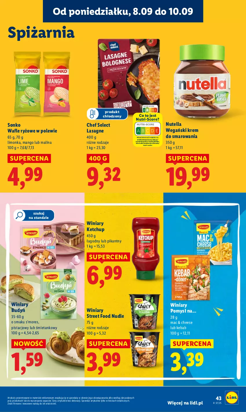 Gazetka promocyjna Lidl - GAZETKA - ważna 08.09 do 10.09.2025 - strona 45 - produkty: Budyń, Kebab, Ketchup, Lasagne, Limonka, Mango, Nutella, Ryż, Sonko, Wafle, Wazon, Winiary