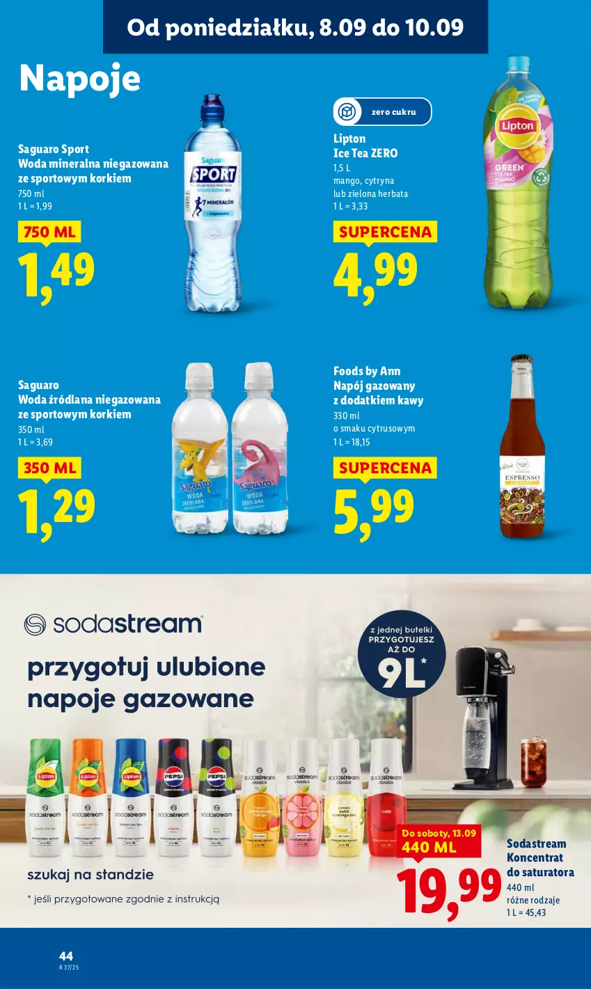 Gazetka promocyjna Lidl - GAZETKA - ważna 08.09 do 10.09.2025 - strona 46 - produkty: Herbata, Ice tea, LANA, Lipton, Mango, Napój, Napój gazowany, Napoje, Por, Sport, Woda, Woda mineralna
