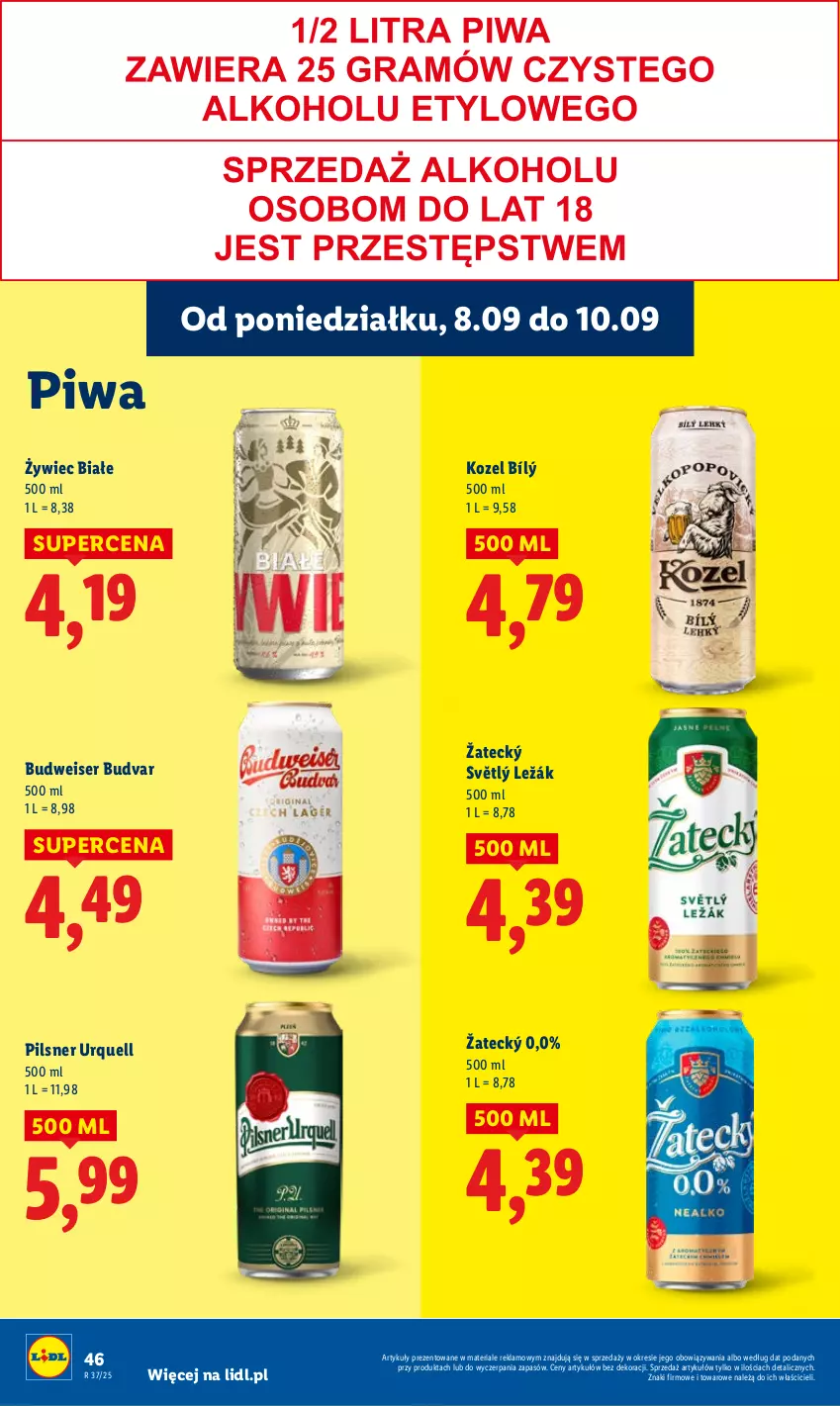 Gazetka promocyjna Lidl - GAZETKA - ważna 08.09 do 10.09.2025 - strona 50 - produkty: Kozel, Pilsner Urquell, Piwa, Ser