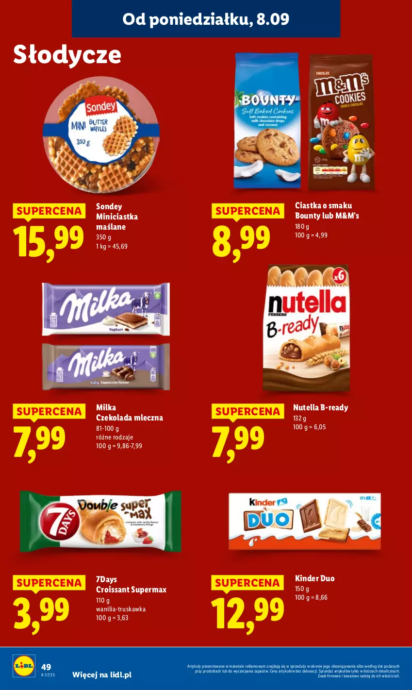 Gazetka promocyjna Lidl - GAZETKA - ważna 08.09 do 10.09.2025 - strona 56 - produkty: Bounty, Ciastka, Croissant, Czekolada, Czekolada mleczna, Kinder, Milka, Nutella