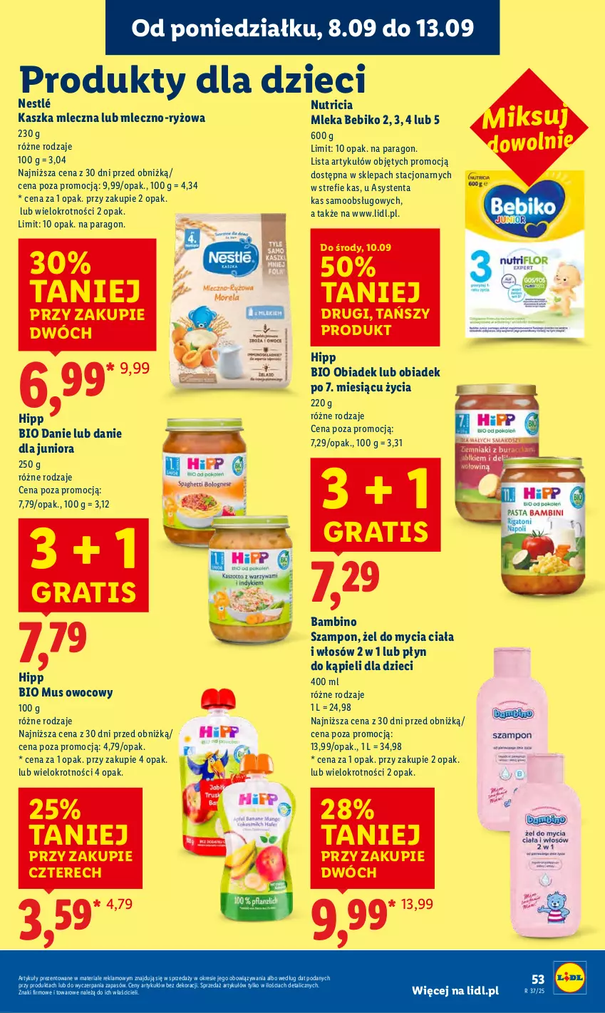 Gazetka promocyjna Lidl - GAZETKA - ważna 08.09 do 10.09.2025 - strona 59 - produkty: Bebiko, Dzieci, Gra, HiPP, Hipp Bio, Mus, Nestlé, Płyn do kąpieli, Ryż, Szampon