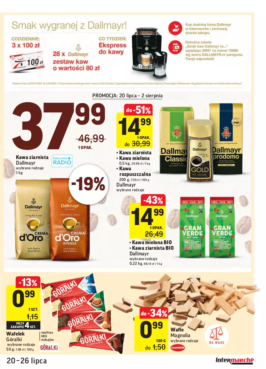 Gazetka promocyjna Intermarche - Gazetka promocyjna - ważna 20.07 do 26.07.2021 - strona 25 - produkty: Dallmayr, Góralki, Kawa, Kawa mielona, Kawa rozpuszczalna, Kawa ziarnista, Wafelek, Wafle