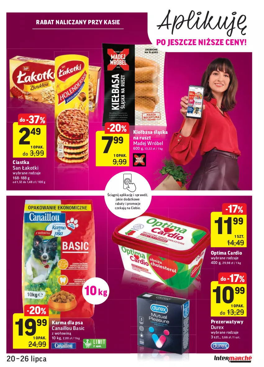 Gazetka promocyjna Intermarche - Gazetka promocyjna - ważna 20.07 do 26.07.2021 - strona 35 - produkty: Canaillou, Ciastka, Durex, Kiełbasa, Kiełbasa śląska, Madej Wróbel, Optima, Optima Cardio, Prezerwatyw