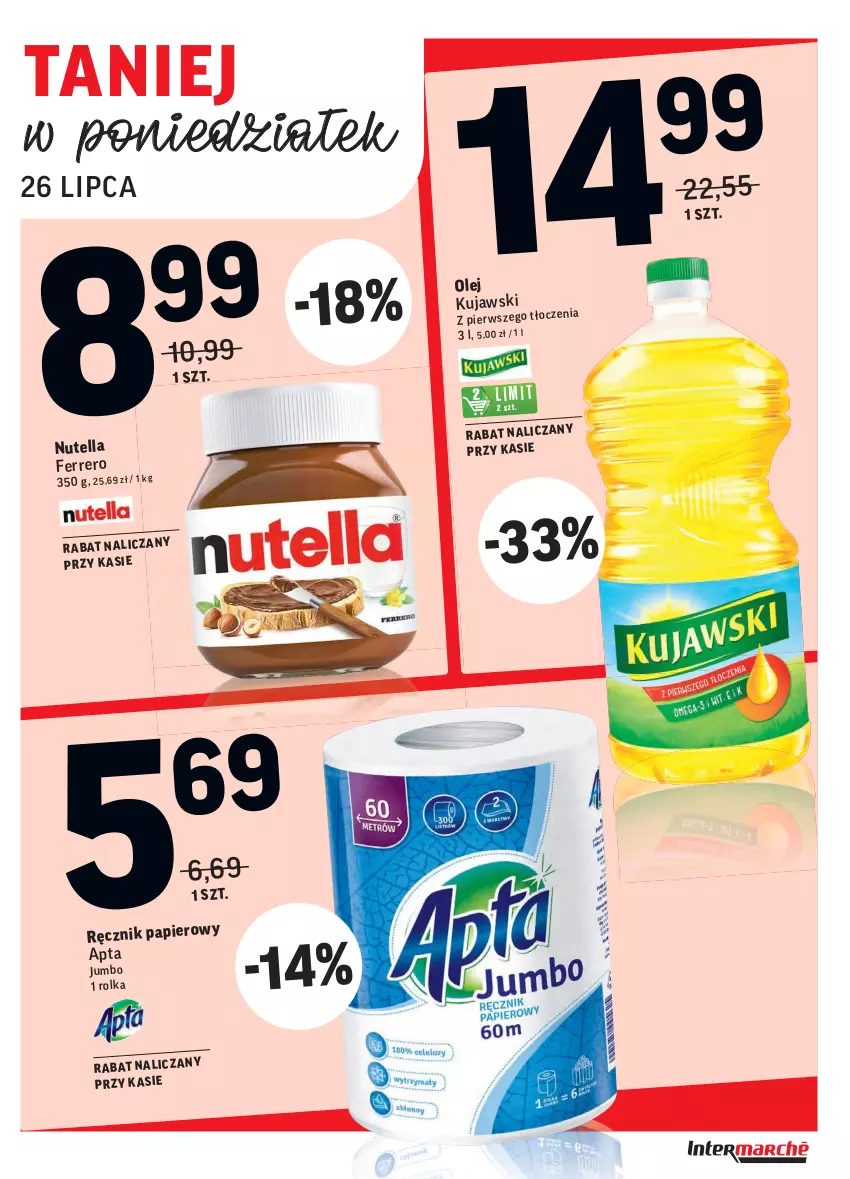 Gazetka promocyjna Intermarche - Gazetka promocyjna - ważna 20.07 do 26.07.2021 - strona 38 - produkty: Ferrero, Kujawski, Nutella, Olej, Papier, Ręcznik