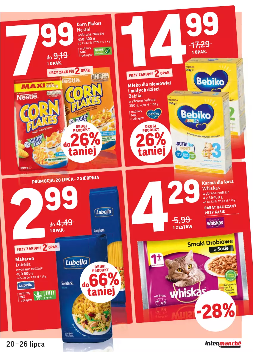 Gazetka promocyjna Intermarche - Gazetka promocyjna - ważna 20.07 do 26.07.2021 - strona 5 - produkty: Bebiko, Bell, Bella, Corn flakes, Dzieci, Lubella, Makaron, Mleko, Whiskas