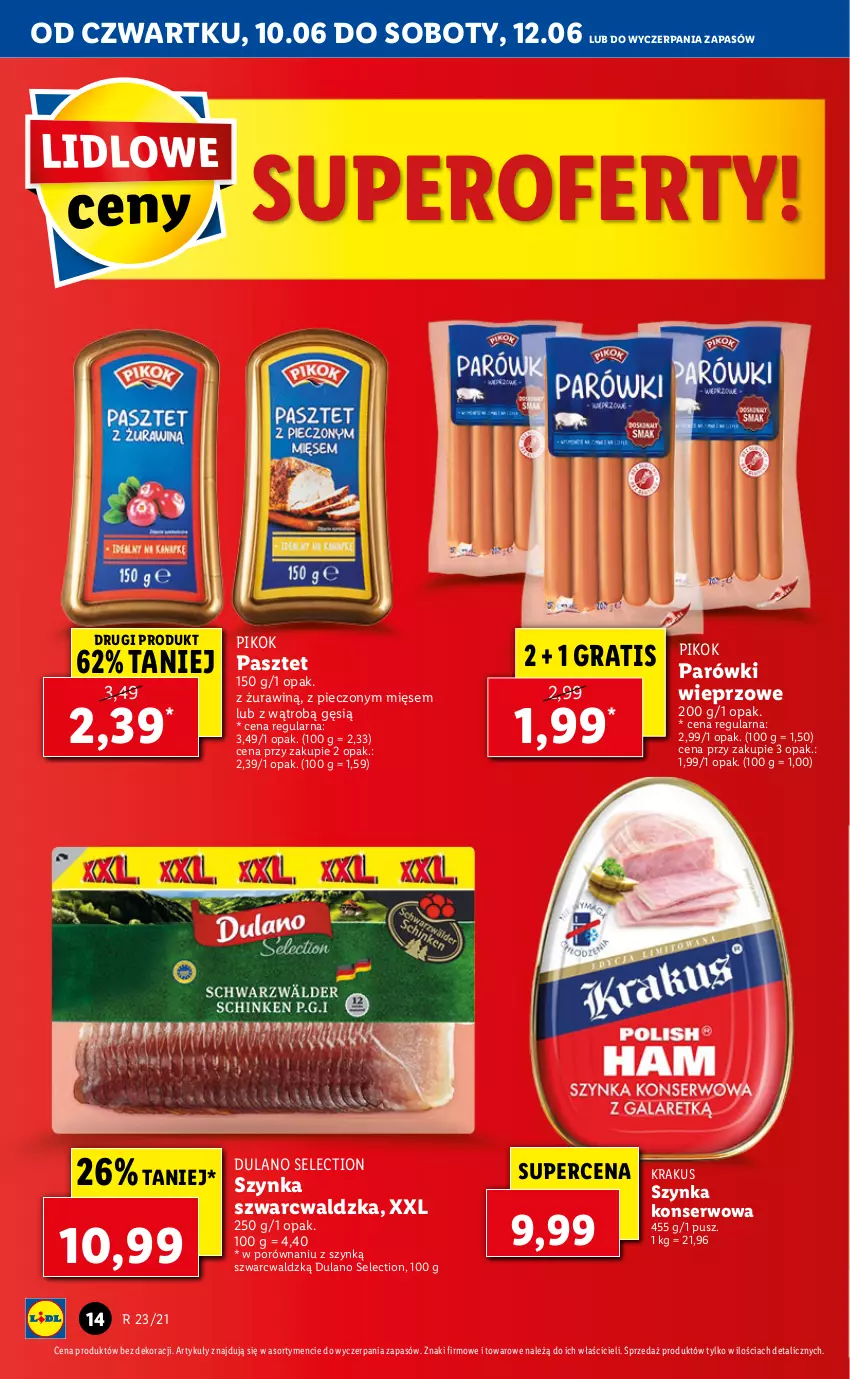 Gazetka promocyjna Lidl - GAZETKA - ważna 10.06 do 12.06.2021 - strona 14 - produkty: Dulano, Gra, Krakus, Parówki, Pasztet, Piec, PIKOK, Por, Ser, Szynka, Szynka konserwowa