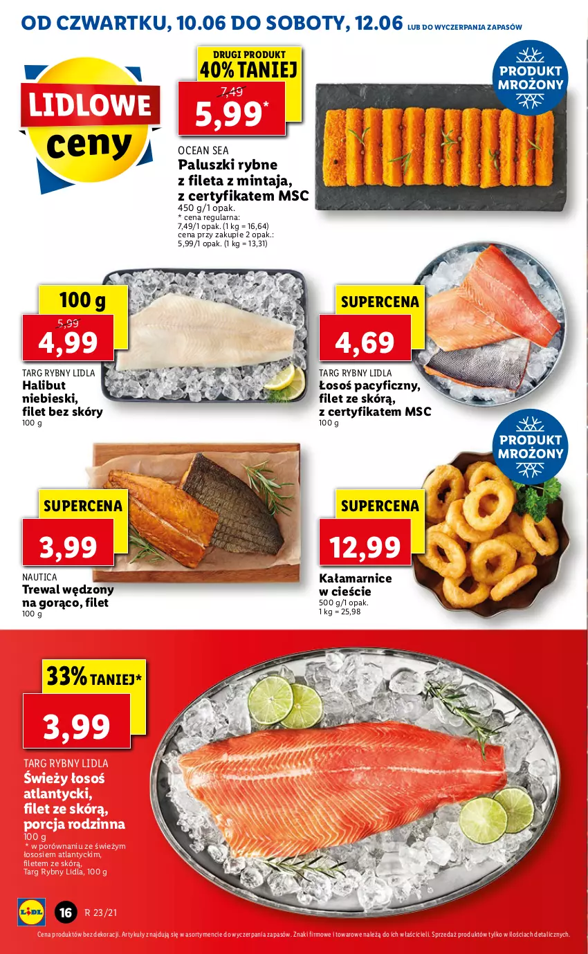 Gazetka promocyjna Lidl - GAZETKA - ważna 10.06 do 12.06.2021 - strona 16 - produkty: Halibut, Mintaj, Paluszki rybne, Por, Sos