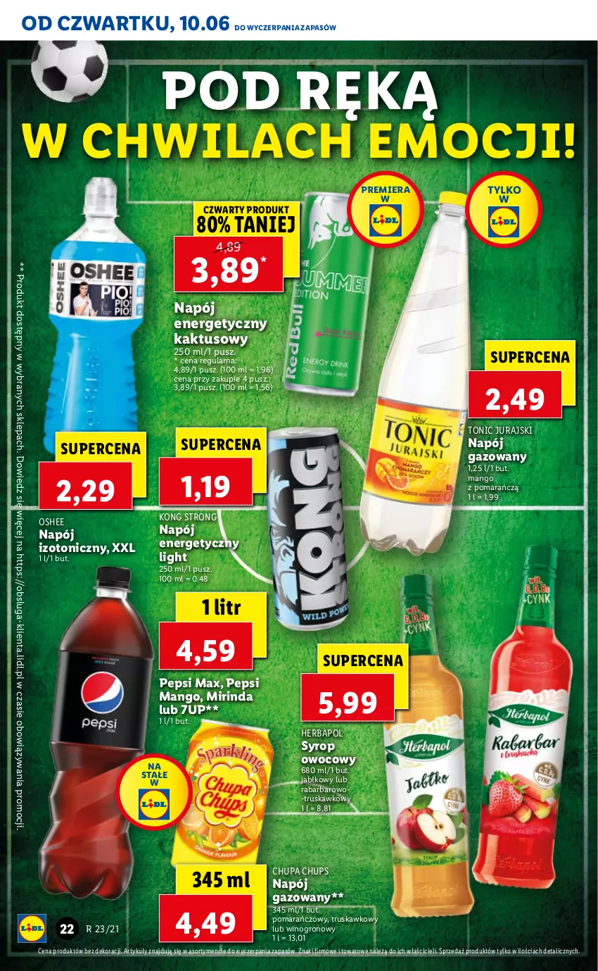 Gazetka promocyjna Lidl - GAZETKA - ważna 10.06 do 12.06.2021 - strona 22 - produkty: 7up, Chupa Chups, Herbapol, Kaktus, Mango, Mirinda, Napój, Napój energetyczny, Napój gazowany, Napój izotoniczny, Oshee, Pepsi, Pepsi max, Syrop, Wino